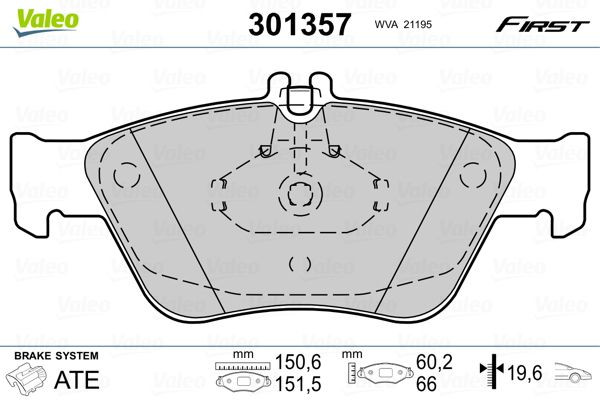 Stabdžių trinkelių rinkinys, diskinis stabdys VALEO 301357