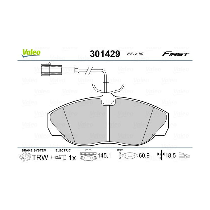Stabdžių trinkelių rinkinys, diskinis stabdys VALEO 301429