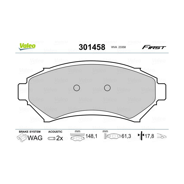 Stabdžių trinkelių rinkinys, diskinis stabdys VALEO 301458