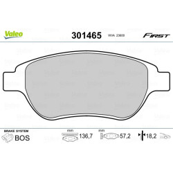 Stabdžių trinkelių rinkinys, diskinis stabdys VALEO 301465