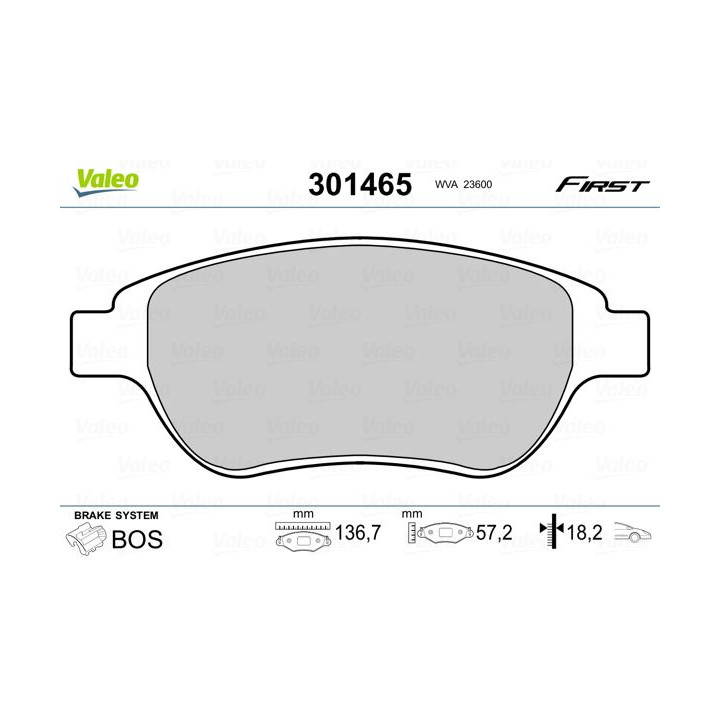 Stabdžių trinkelių rinkinys, diskinis stabdys VALEO 301465