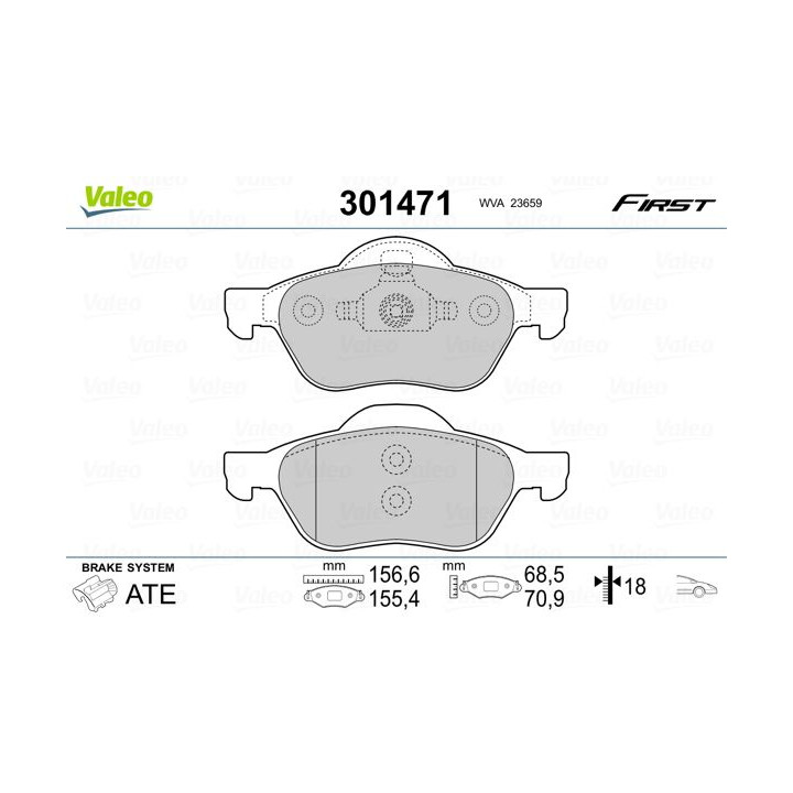 Stabdžių trinkelių rinkinys, diskinis stabdys VALEO 301471