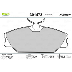 Stabdžių trinkelių rinkinys, diskinis stabdys VALEO 301473