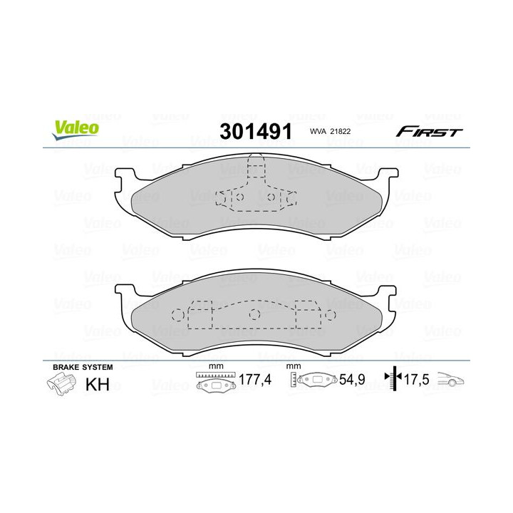 Stabdžių trinkelių rinkinys, diskinis stabdys VALEO 301491