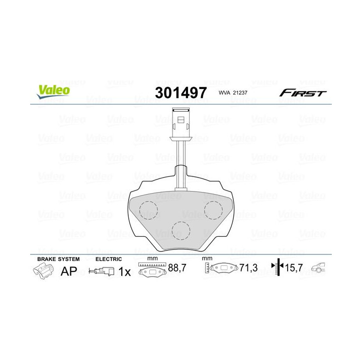 Stabdžių trinkelių rinkinys, diskinis stabdys VALEO 301497