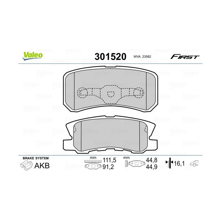 Stabdžių trinkelių rinkinys, diskinis stabdys VALEO 301520