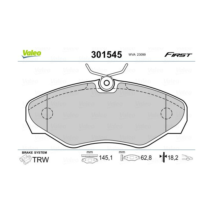 Stabdžių trinkelių rinkinys, diskinis stabdys VALEO 301545