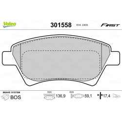 Stabdžių trinkelių rinkinys, diskinis stabdys VALEO 301558