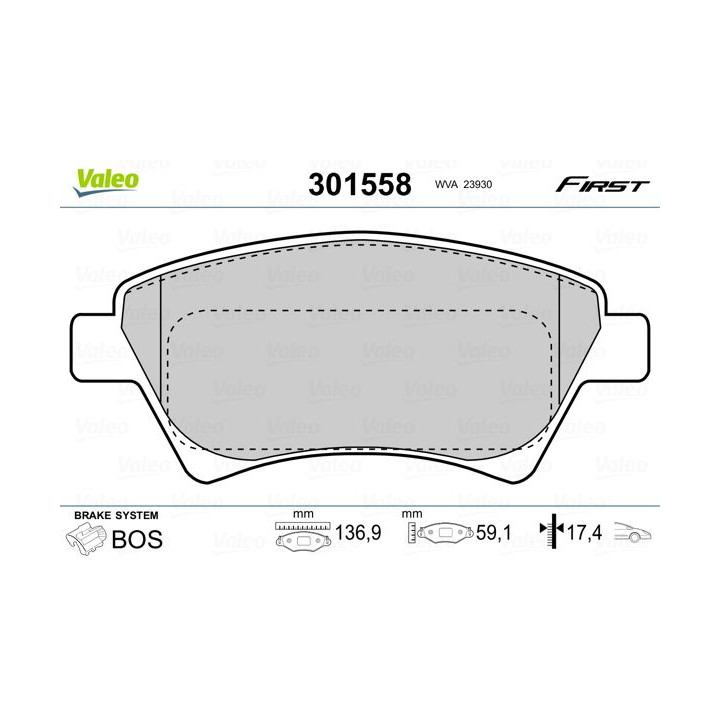 Stabdžių trinkelių rinkinys, diskinis stabdys VALEO 301558