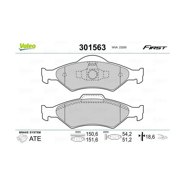 Stabdžių trinkelių rinkinys, diskinis stabdys VALEO 301563