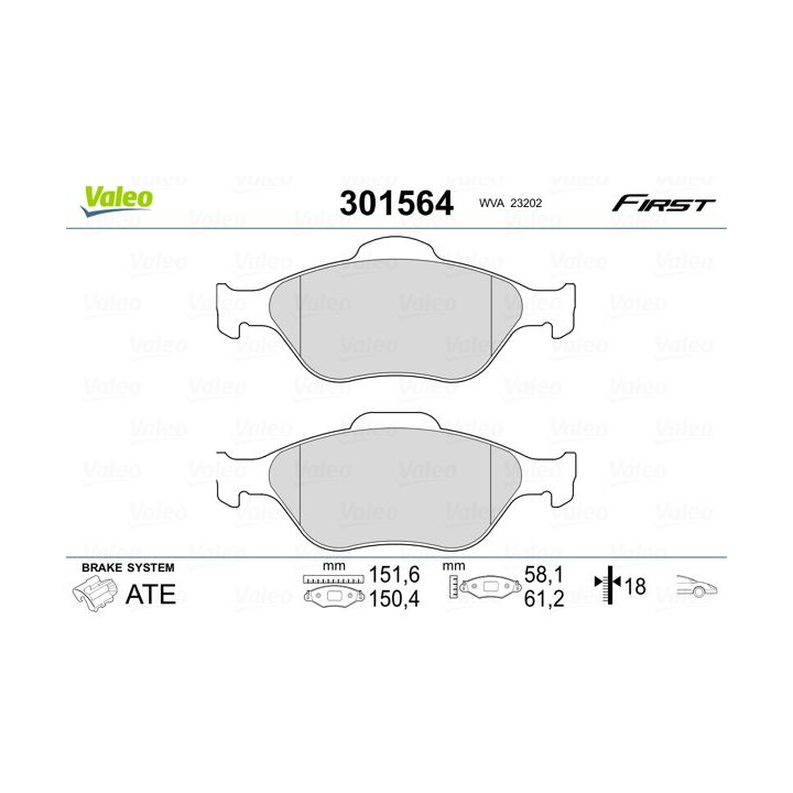 Stabdžių trinkelių rinkinys, diskinis stabdys VALEO 301564