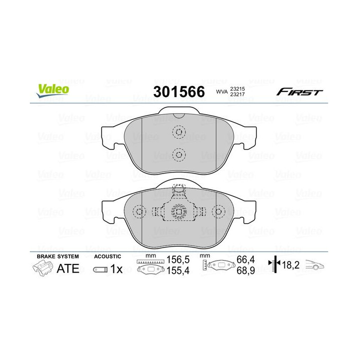 Stabdžių trinkelių rinkinys, diskinis stabdys VALEO 301566