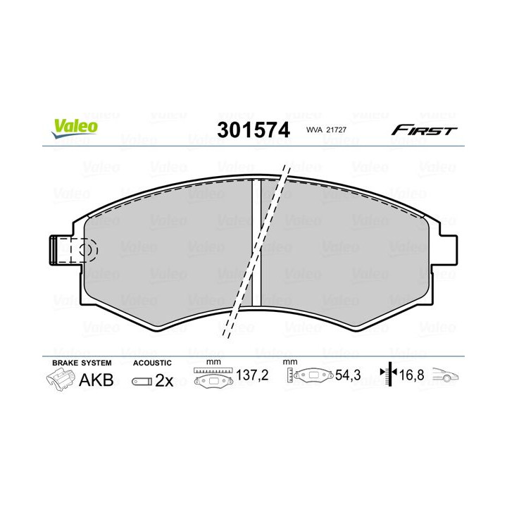 Stabdžių trinkelių rinkinys, diskinis stabdys VALEO 301574