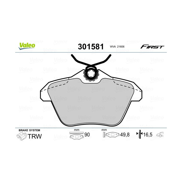 Stabdžių trinkelių rinkinys, diskinis stabdys VALEO 301581