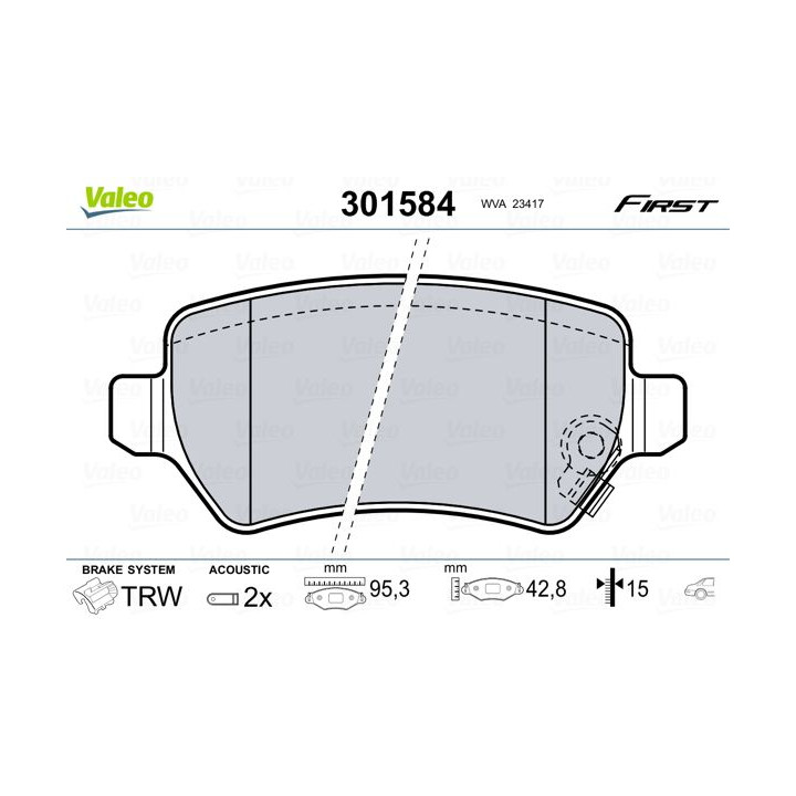 Stabdžių trinkelių rinkinys, diskinis stabdys VALEO 301584