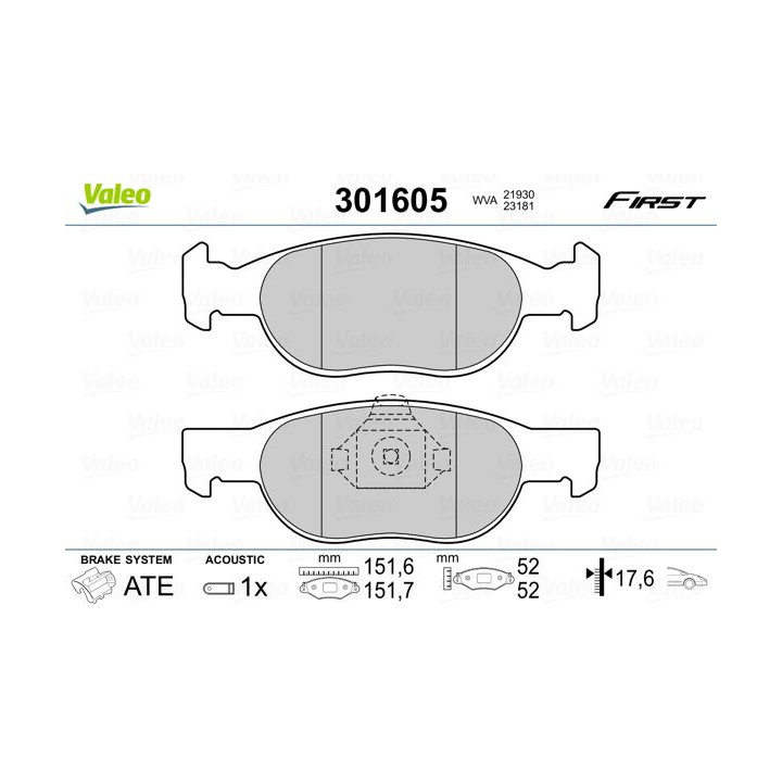 Stabdžių trinkelių rinkinys, diskinis stabdys VALEO 301605