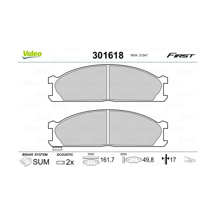 Stabdžių trinkelių rinkinys, diskinis stabdys VALEO 301618