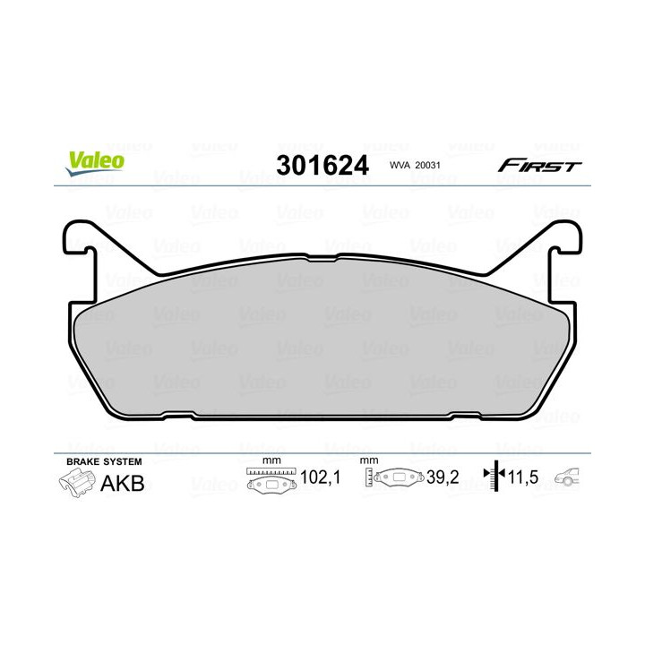 Stabdžių trinkelių rinkinys, diskinis stabdys VALEO 301624