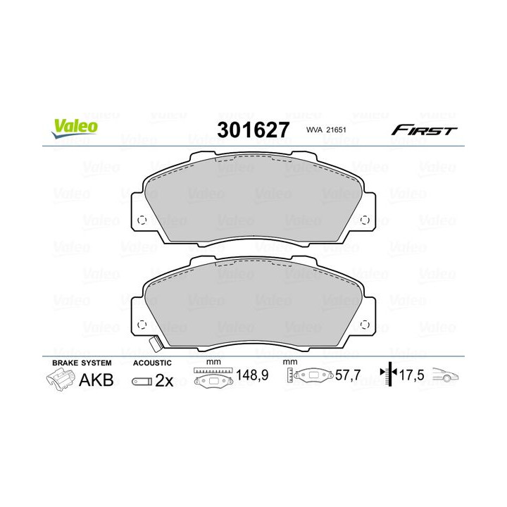Stabdžių trinkelių rinkinys, diskinis stabdys VALEO 301627
