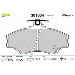 Stabdžių trinkelių rinkinys, diskinis stabdys VALEO 301634
