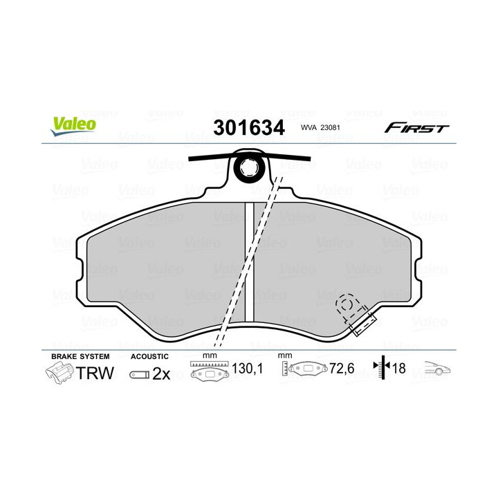 Stabdžių trinkelių rinkinys, diskinis stabdys VALEO 301634