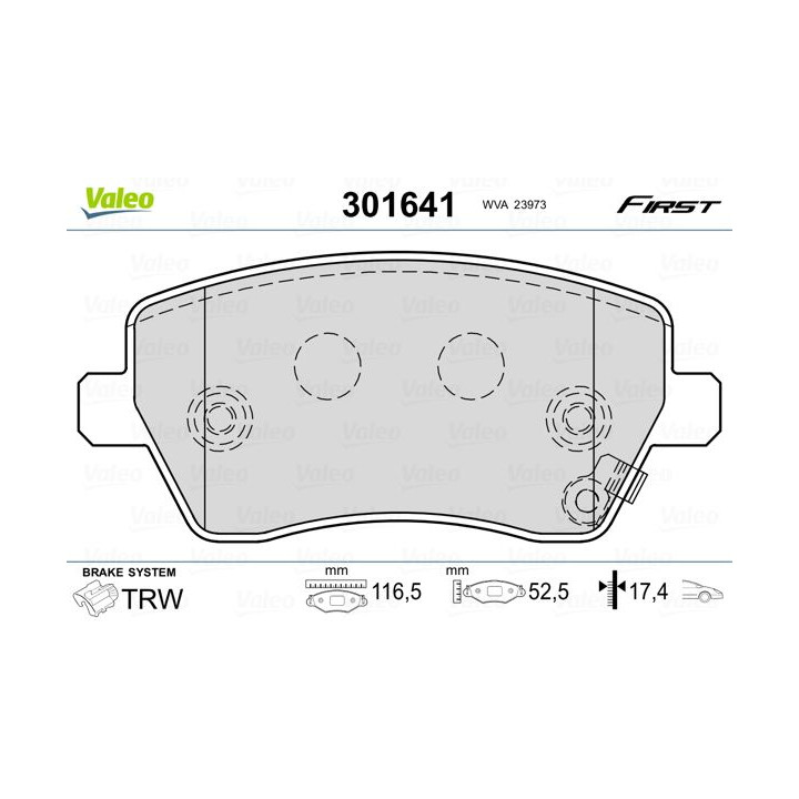 Stabdžių trinkelių rinkinys, diskinis stabdys VALEO 301641