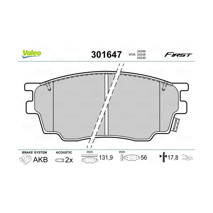 Stabdžių trinkelių rinkinys, diskinis stabdys VALEO 301647