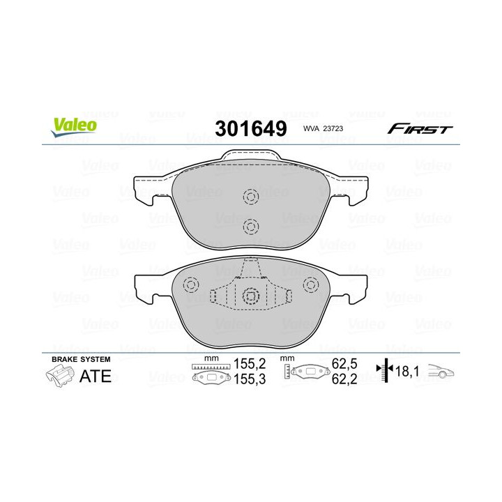 Stabdžių trinkelių rinkinys, diskinis stabdys VALEO 301649