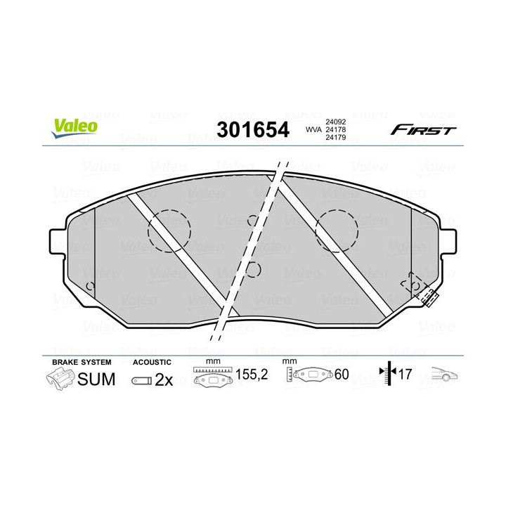 Stabdžių trinkelių rinkinys, diskinis stabdys VALEO 301654