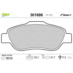 Stabdžių trinkelių rinkinys, diskinis stabdys VALEO 301696