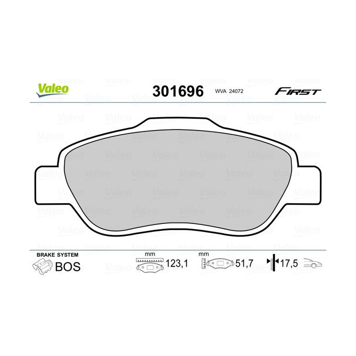 Stabdžių trinkelių rinkinys, diskinis stabdys VALEO 301696