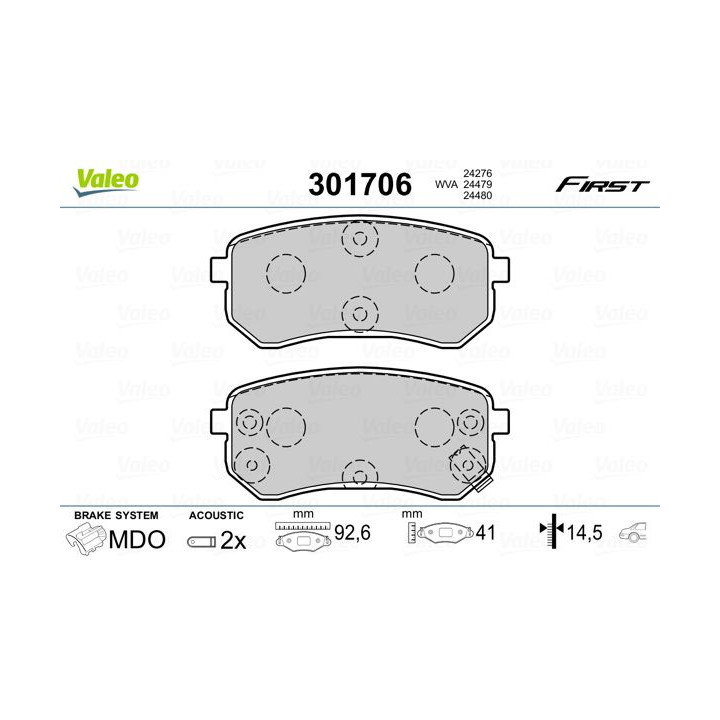 Stabdžių trinkelių rinkinys, diskinis stabdys VALEO 301706