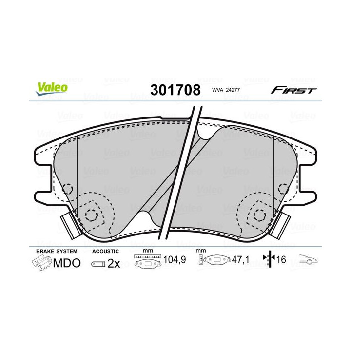 Stabdžių trinkelių rinkinys, diskinis stabdys VALEO 301708