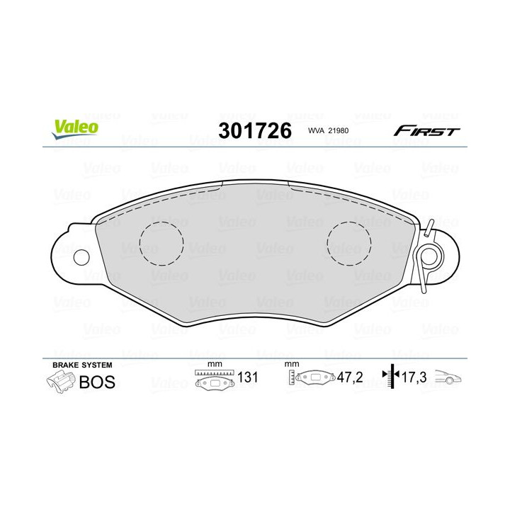 Stabdžių trinkelių rinkinys, diskinis stabdys VALEO 301726