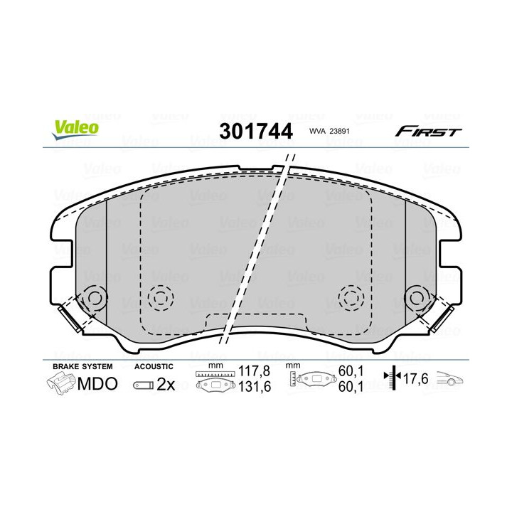 Stabdžių trinkelių rinkinys, diskinis stabdys VALEO 301744