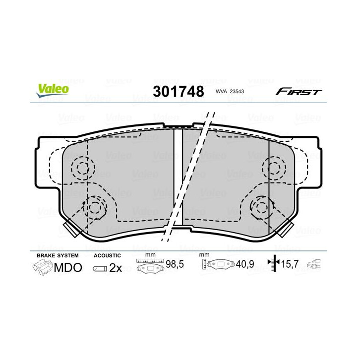 Stabdžių trinkelių rinkinys, diskinis stabdys VALEO 301748
