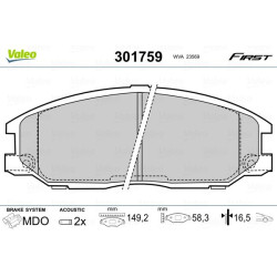 Stabdžių trinkelių rinkinys, diskinis stabdys VALEO 301759