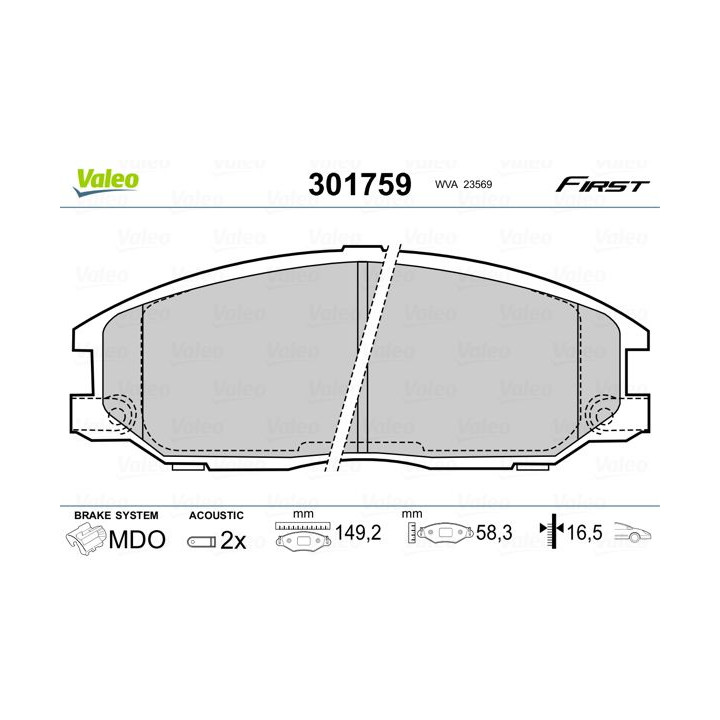 Stabdžių trinkelių rinkinys, diskinis stabdys VALEO 301759