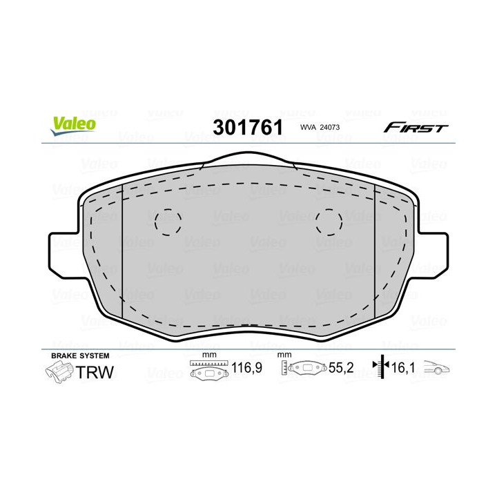 Stabdžių trinkelių rinkinys, diskinis stabdys VALEO 301761