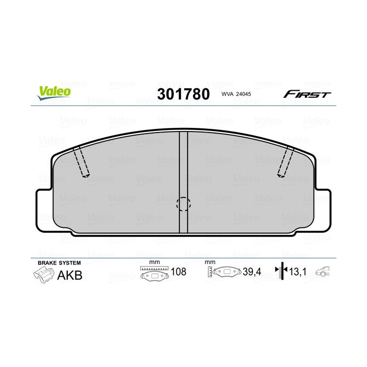 Stabdžių trinkelių rinkinys, diskinis stabdys VALEO 301780