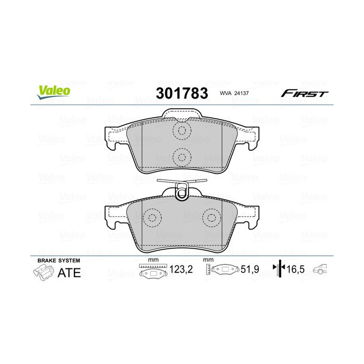 Stabdžių trinkelių rinkinys, diskinis stabdys VALEO 301783