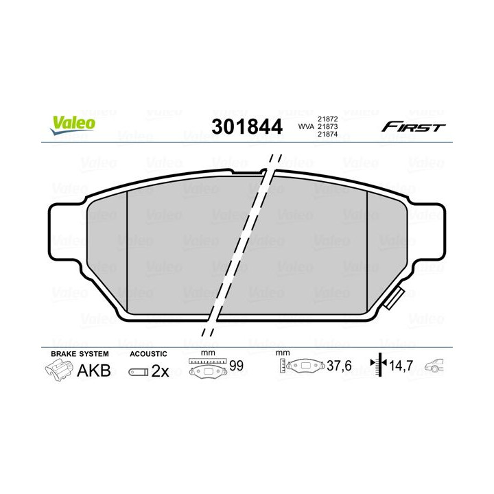 Stabdžių trinkelių rinkinys, diskinis stabdys VALEO 301844