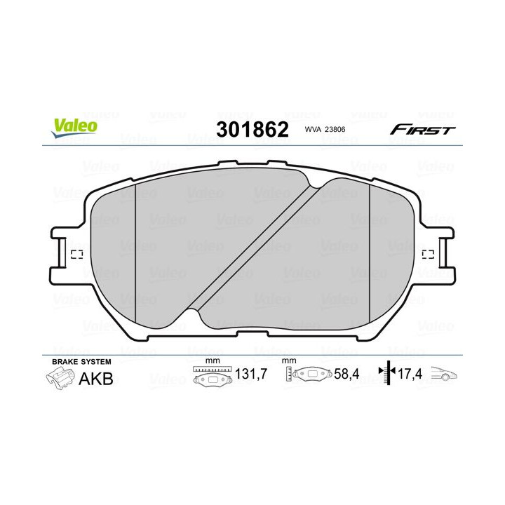 Stabdžių trinkelių rinkinys, diskinis stabdys VALEO 301862