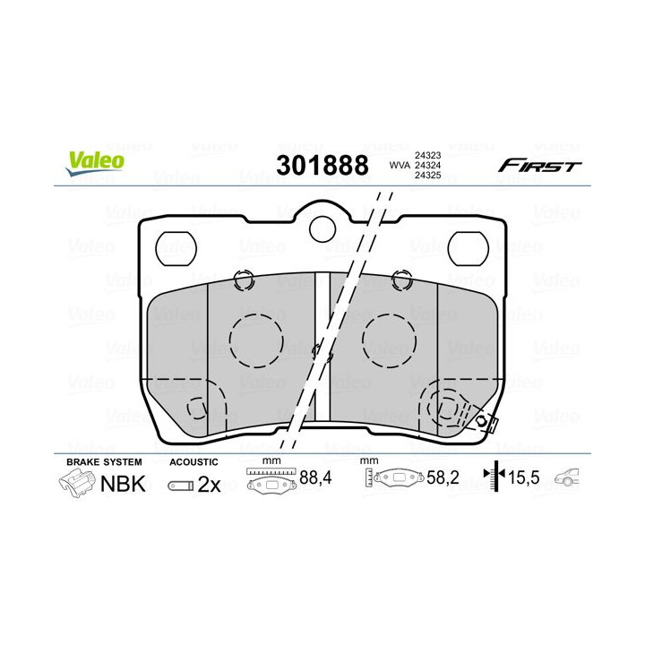 Stabdžių trinkelių rinkinys, diskinis stabdys VALEO 301888