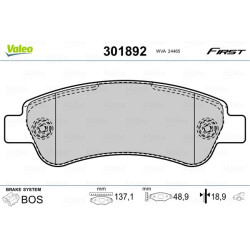 Stabdžių trinkelių rinkinys, diskinis stabdys VALEO 301892