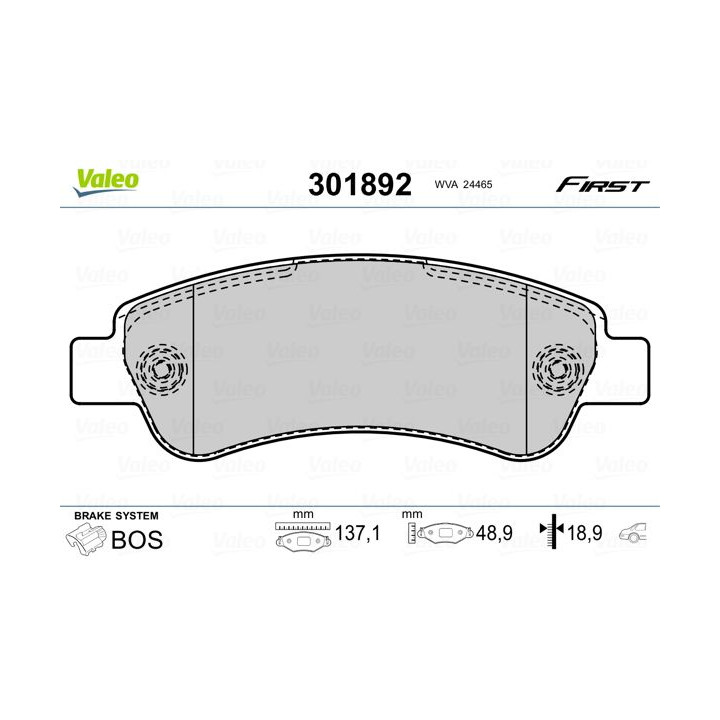 Stabdžių trinkelių rinkinys, diskinis stabdys VALEO 301892