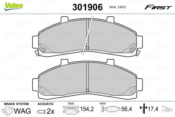 Stabdžių trinkelių rinkinys, diskinis stabdys VALEO 301906