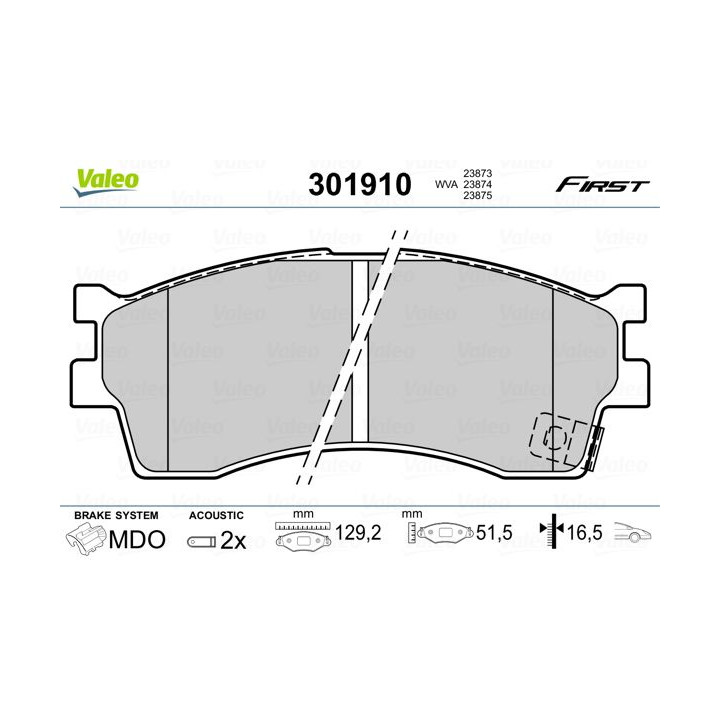 Stabdžių trinkelių rinkinys, diskinis stabdys VALEO 301910