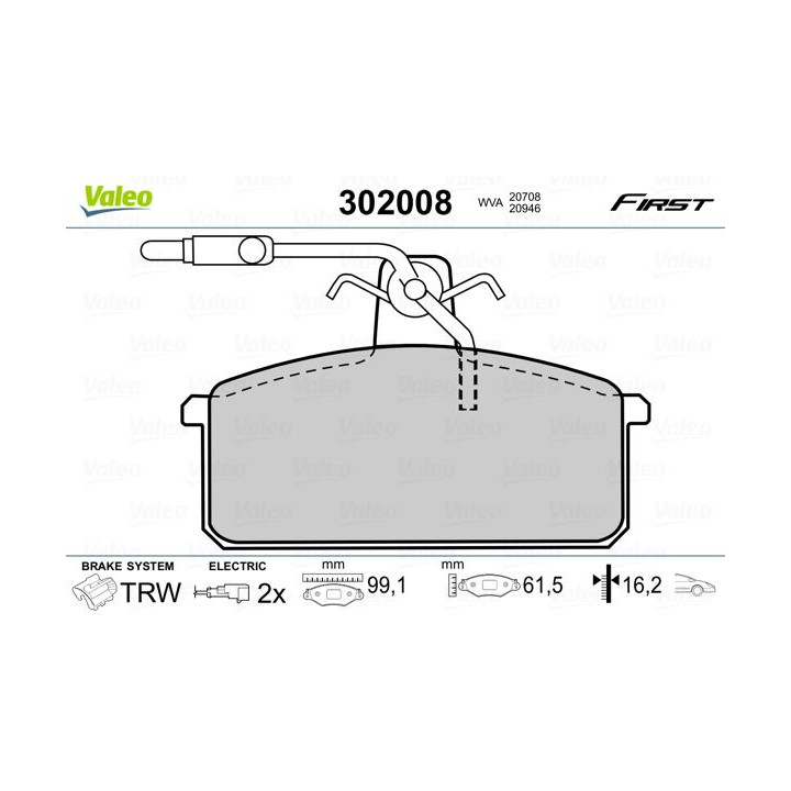 Stabdžių trinkelių rinkinys, diskinis stabdys VALEO 302008