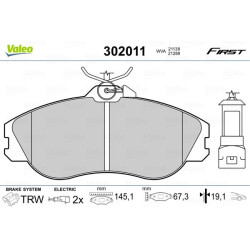 Stabdžių trinkelių rinkinys, diskinis stabdys VALEO 302011